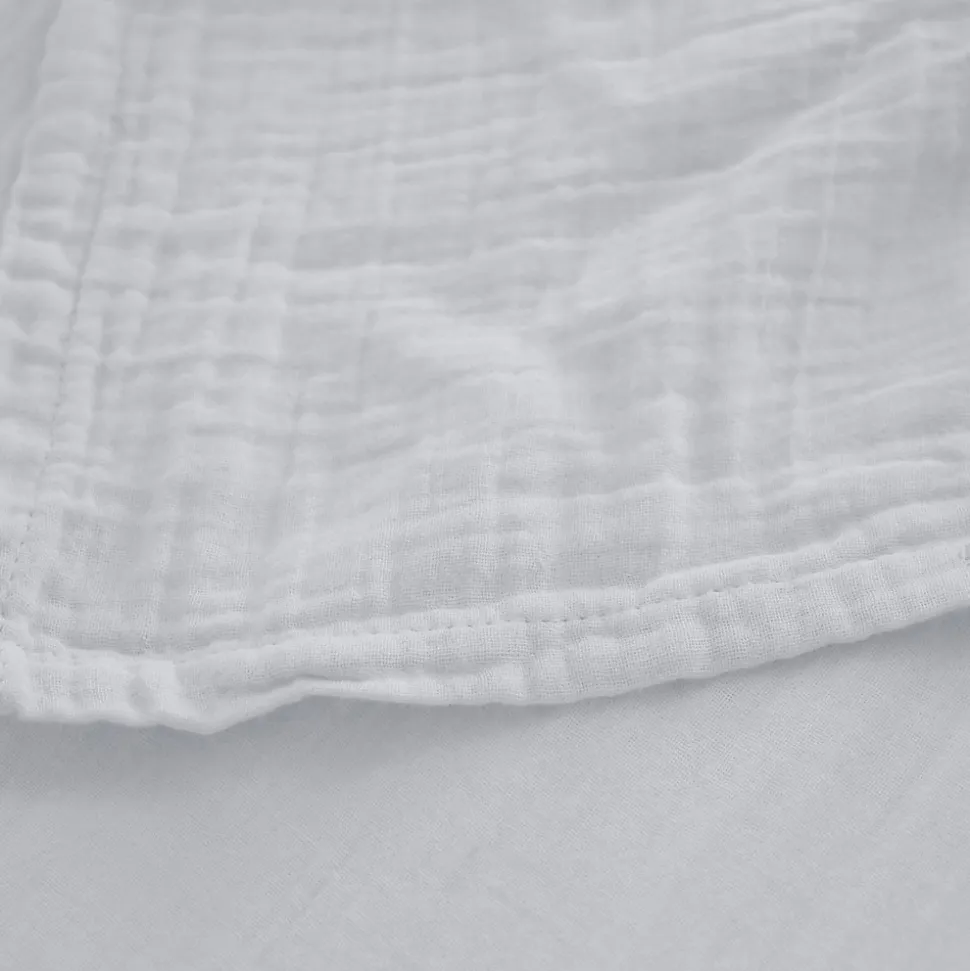 Drap housse MILOS mousseline de coton 140x200 cm bonnet 30 cm uni blanc neige