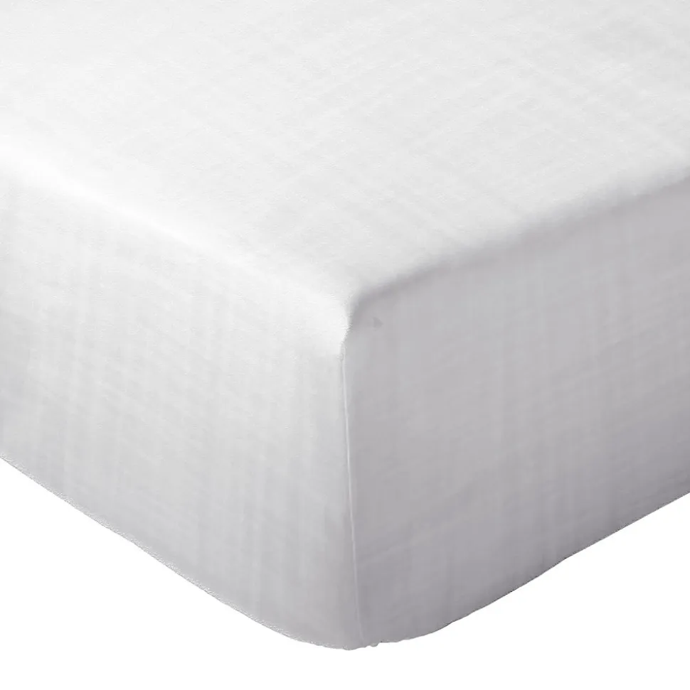 Drap housse MILOS mousseline de coton 140x200 cm bonnet 30 cm uni blanc neige