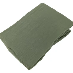 Drap housse MILOS mousseline de coton 140x200 cm bonnet 30 cm uni vert mousse