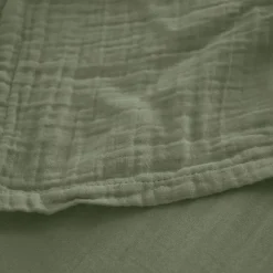 Drap housse MILOS mousseline de coton 140x200 cm bonnet 30 cm uni vert mousse