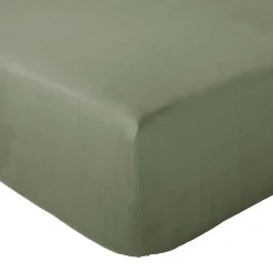 Drap housse MILOS mousseline de coton 140x200 cm bonnet 30 cm uni vert mousse