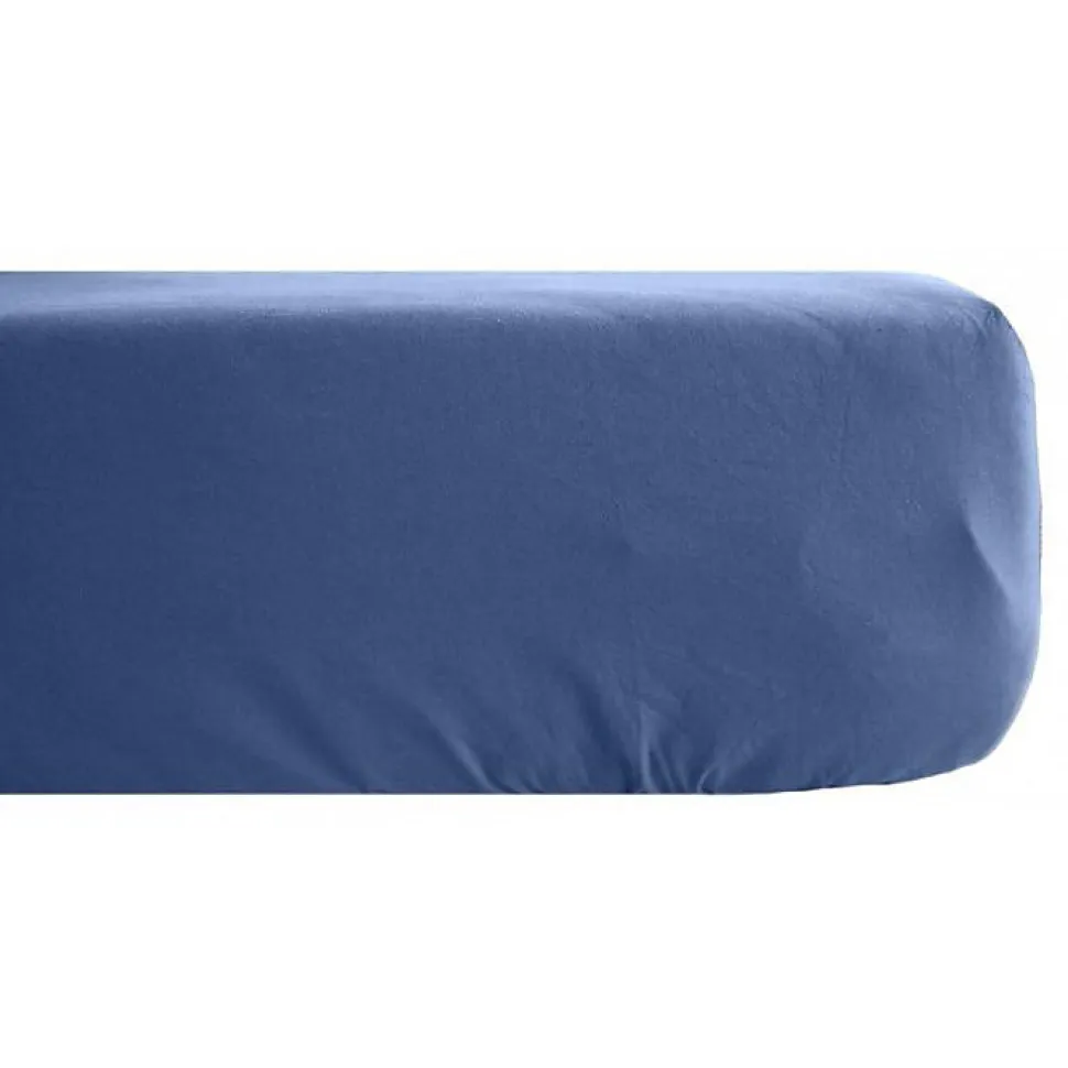 Drap housse Palace pur coton teint lavé 63 fils/cm² Vent du sud - Palace Indigo - 180 x 200 cm bonnet de 35 cm