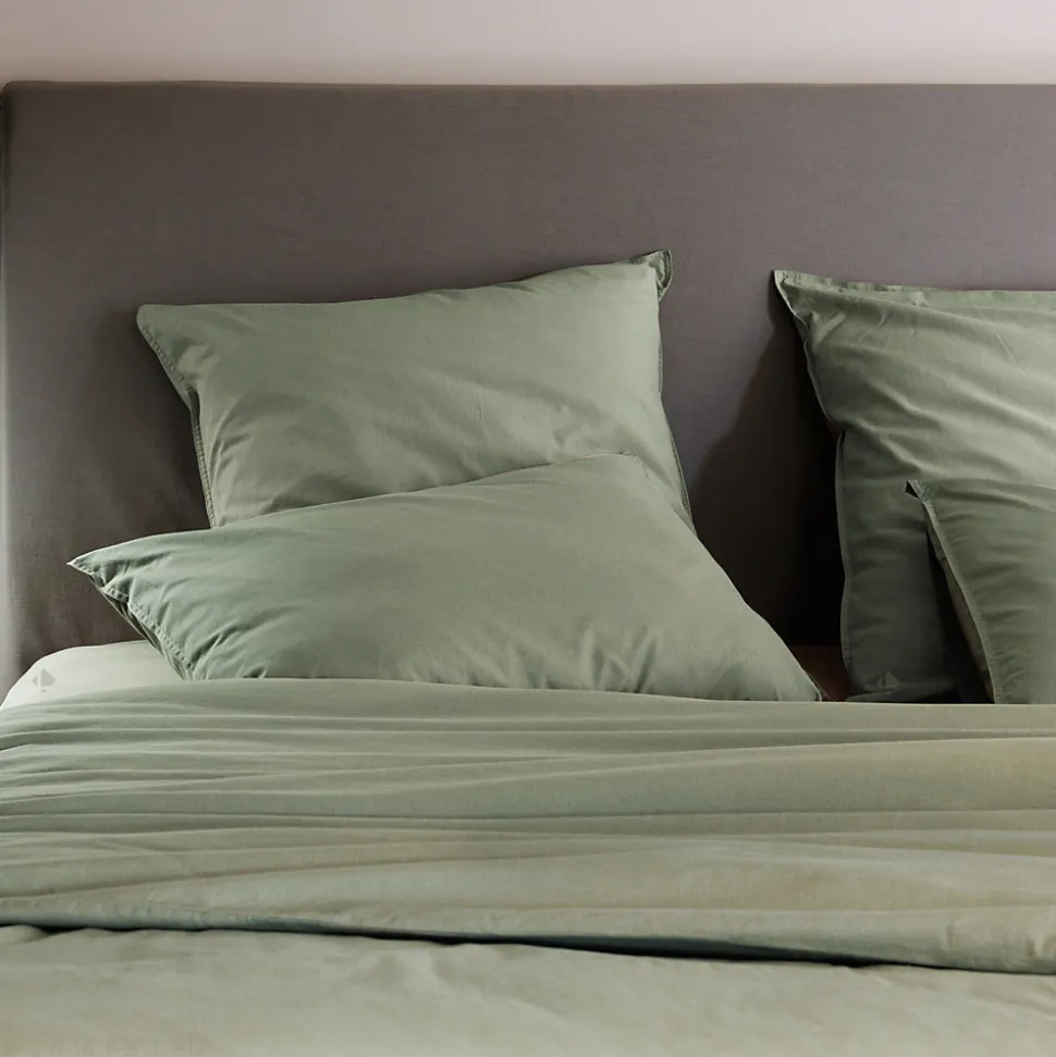 Drap housse PALACE pur coton lavé 140x190 cm bonnet 35 cm uni vert sauge