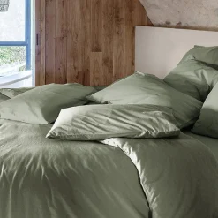 Drap housse PALACE pur coton lavé 140x190 cm bonnet 35 cm uni vert sauge