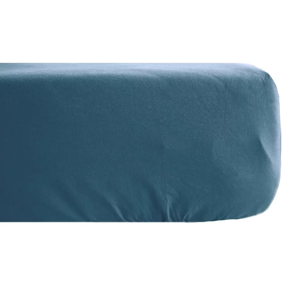 Drap housse PALACE pur coton lavé 180x200 cm bonnet 35 cm uni bleu marine