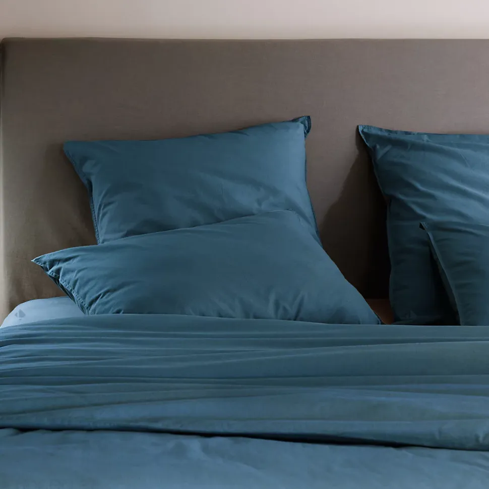Drap housse PALACE pur coton lavé 180x200 cm bonnet 35 cm uni bleu marine