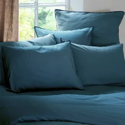 Drap housse PALACE pur coton lavé 180x200 cm bonnet 35 cm uni bleu marine