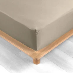 Drap Housse Percale Bonnet 30 Cm 200x160cm Marron Claire Naturel