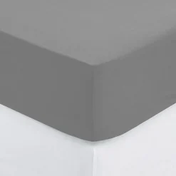Drap housse percale de coton uni 180 x 200 cm Harmonie gris