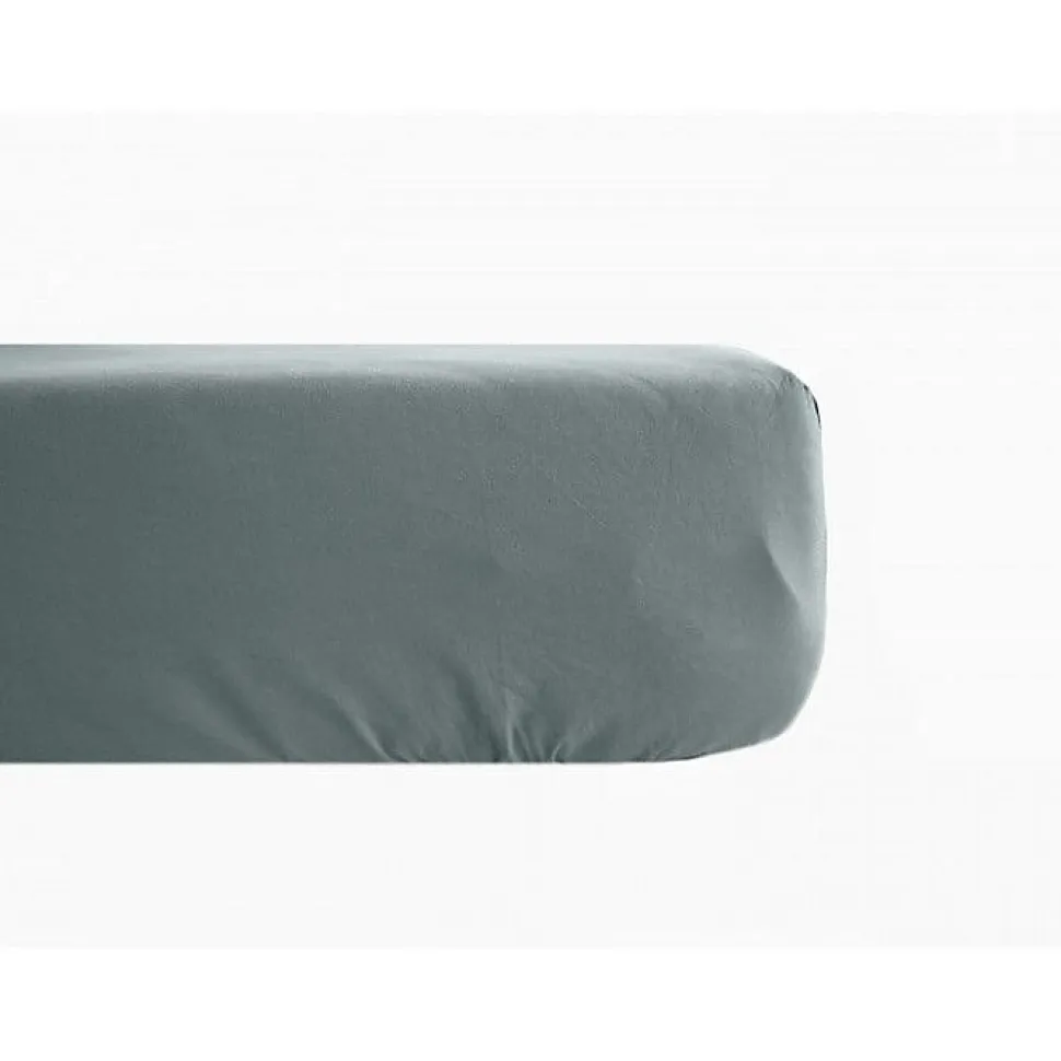 Drap housse percale pur coton peigné longues fibres 80 fils/cm² avec bonnet de 35 cm Vent du sud - Lichen - 80 x 200 cm bonnet de