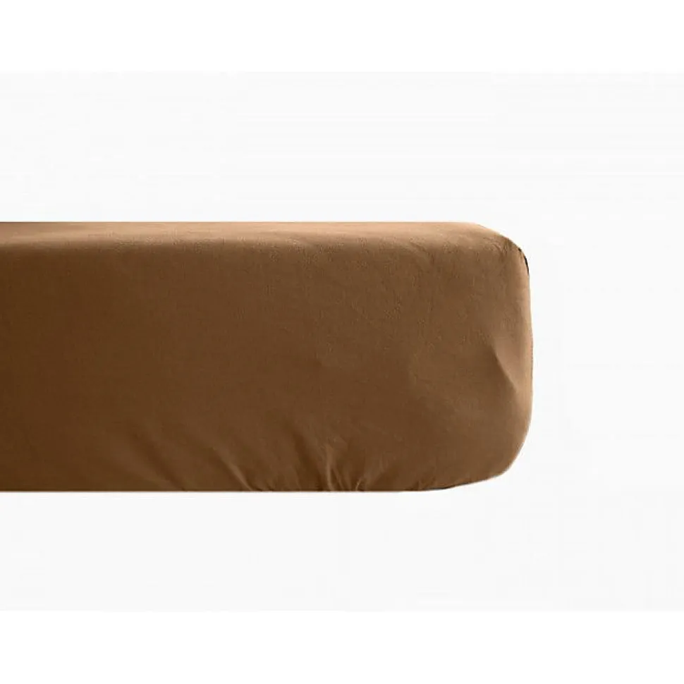 Drap housse percale pur coton peigné longues fibres 80 fils/cm² avec bonnet de 35 cm Vent du sud - Cognac - 180 x 200 cm bonnet de