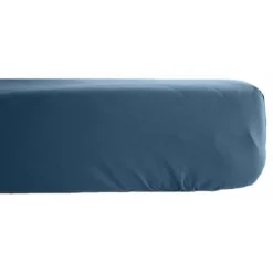 Drap housse percale pur coton peigné longues fibres 80 fils/cm² avec bonnet de 35 cm Vent du sud - Marine - 180 x 200 cm bonnet de