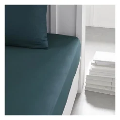Drap housse TODAY Essential - 90 x 190 cm - 1 personne - 100% Coton uni - Paon
