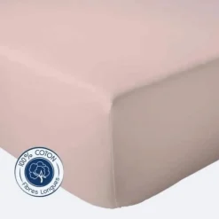 Drap Housse Uni bonnet 30 cm 100% Coton (160x190 cm - Rose Blush)