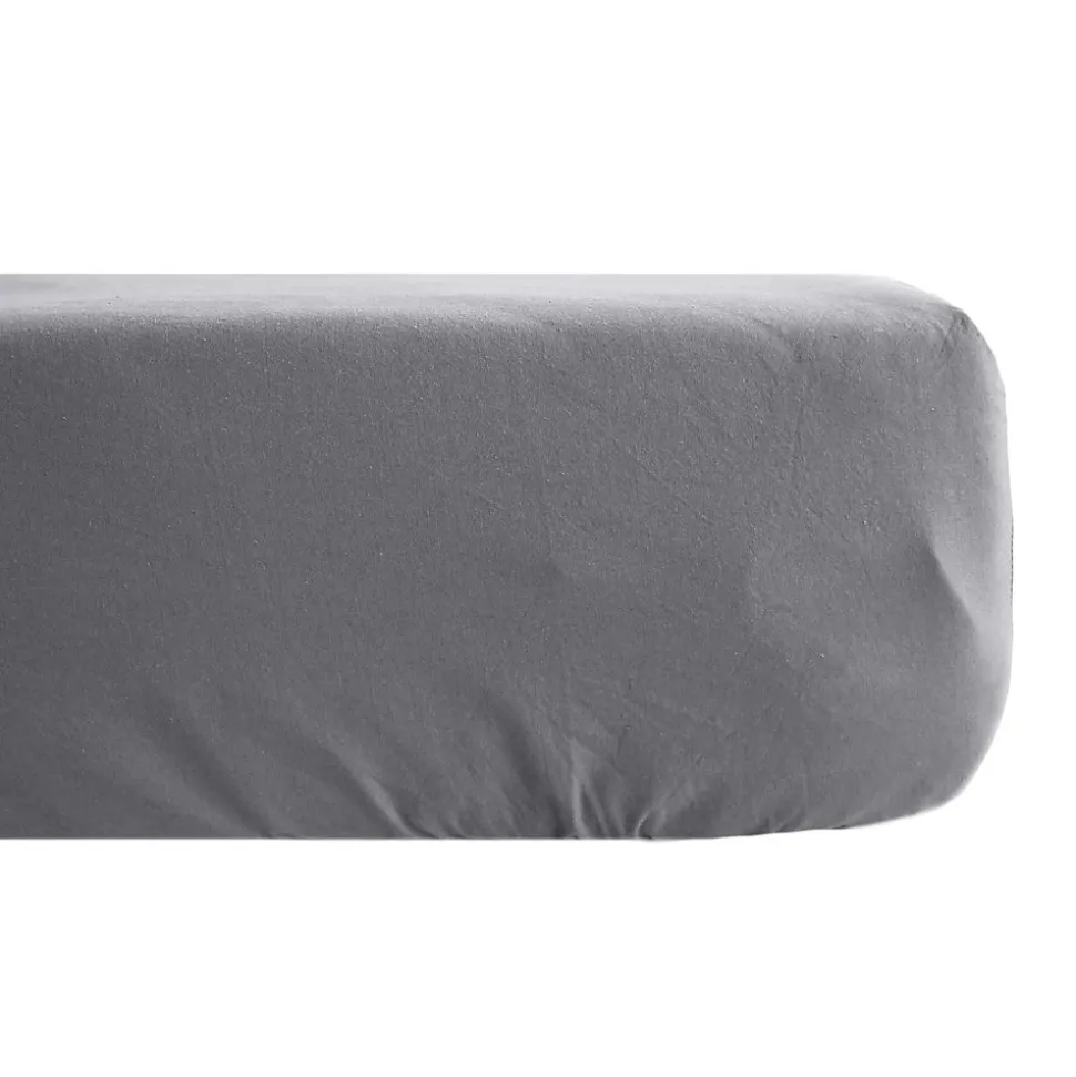 Drap housse uni 90x190 cm bonnet 35 cm percale de coton MANOIR gris Ardoise