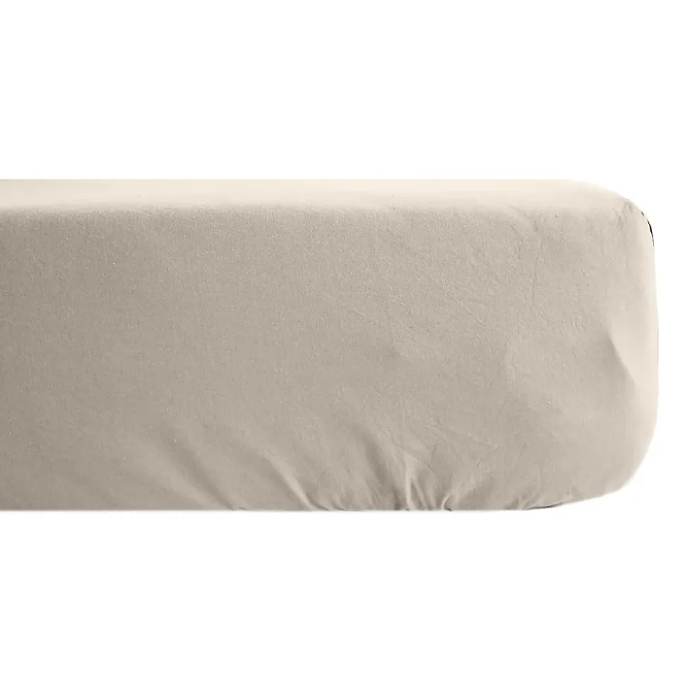 Drap housse uni 180x200 cm bonnet 35 cm percale de coton MANOIR beige Lin