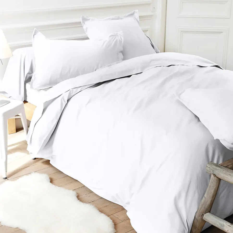 Drap housse uni 180x200 cm bonnet 40 cm percale PRIMO Blanc