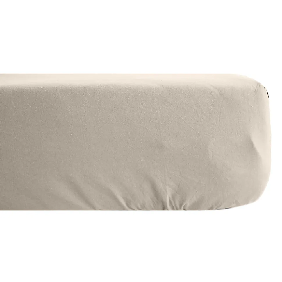 Drap housse uni 160x200 cm bonnet 40 cm percale de coton MANOIR beige Lin