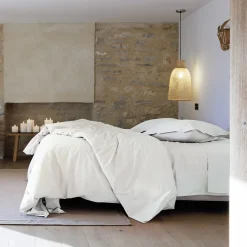 Drap housse uni 160x200 cm bonnet 35 cm percale de coton MANOIR blanc Neige