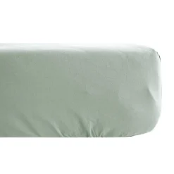 Drap housse uni 160x200 cm bonnet 35 cm percale de coton MANOIR vert Lichen