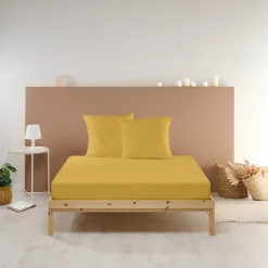 Drap Housse uni 90x190cm PERCALE MOUTARDE