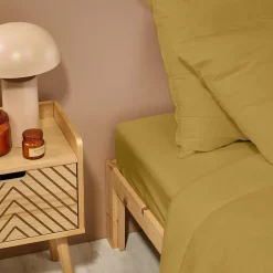 Drap Housse uni 90x190cm PERCALE MOUTARDE