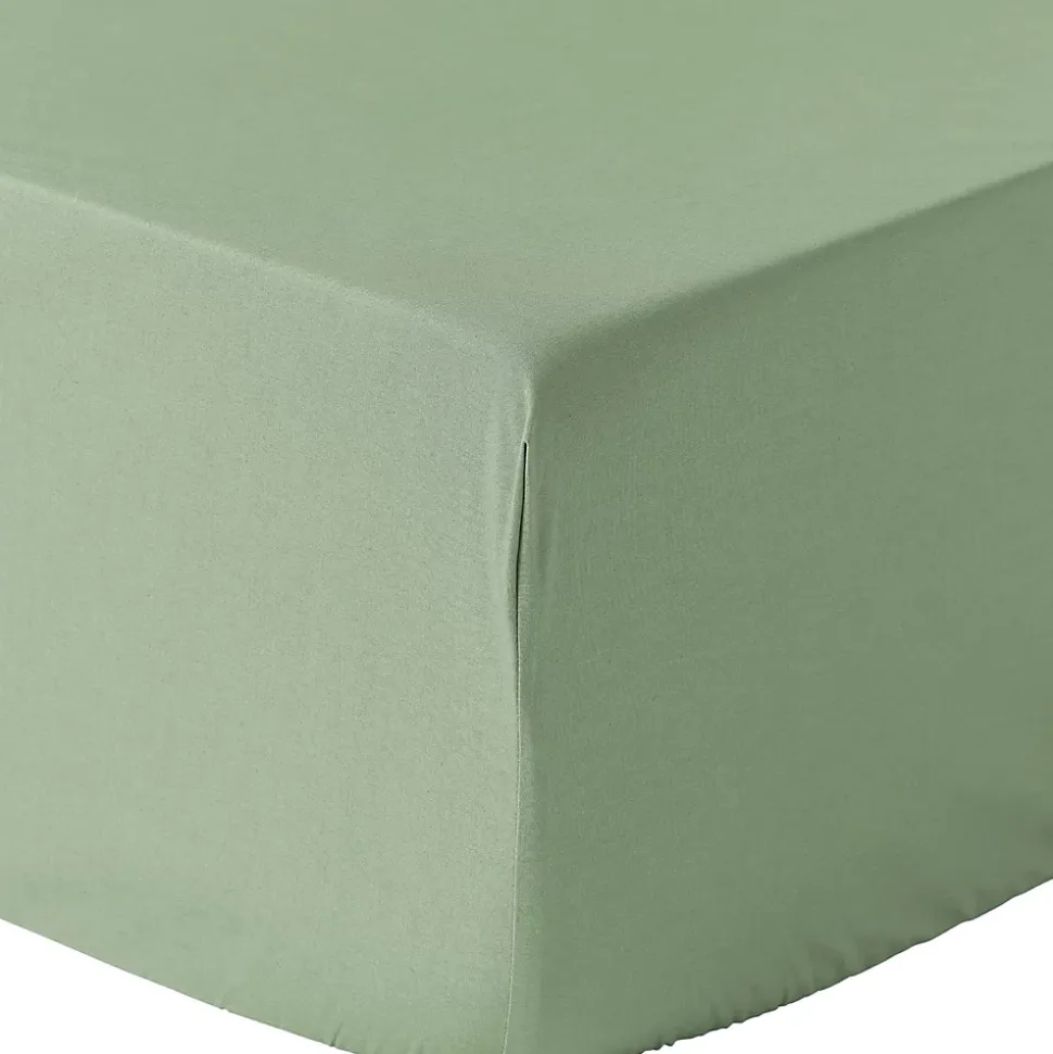 Drap housse 140x190 + 30 cm 100% Percale de Coton 80 fils Sauge