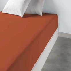 Drap housse 90x190 +35 cm 100% Coton 57 fils Terracotta