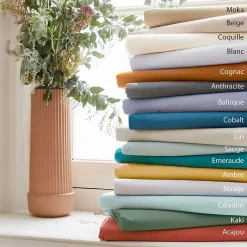 Drap housse 200x200 cm bonnet 40 cm percale de coton PASSION PERCALE bleu Cobalt