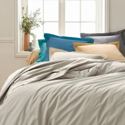 Drap housse 200x200 cm bonnet 30 cm percale de coton PASSION PERCALE beige Lin