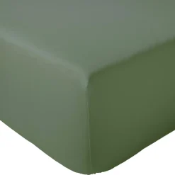 Drap housse 160x200 cm bonnet 40 cm percale de coton PASSION PERCALE vert Kaki