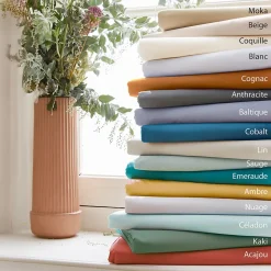 Drap housse 160x200 cm bonnet 30 cm percale de coton PASSION PERCALE bleu Cobalt