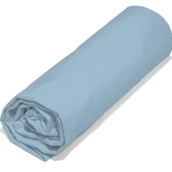 Drap housse 160x200 cm en 100% polyester microfibre LAGO bleu ciel bonnet 25 cm