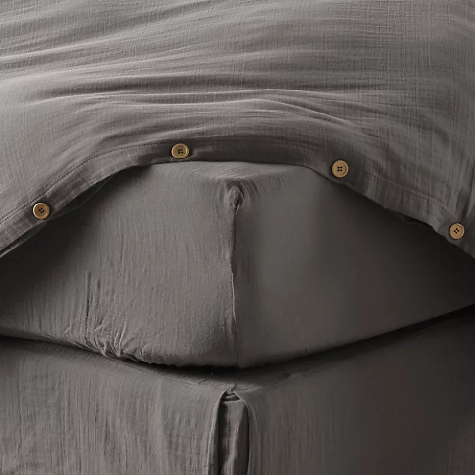 Drap housse 160x200 cm en Gaze de coton Granit