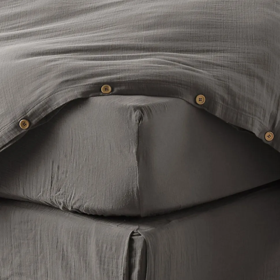Drap housse 160x200 cm en Gaze de coton Granit