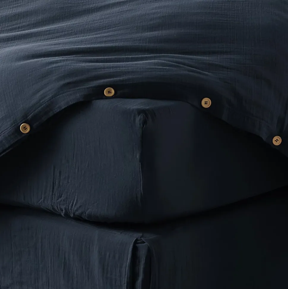 Drap housse 140x190 cm en Gaze de coton Minuit