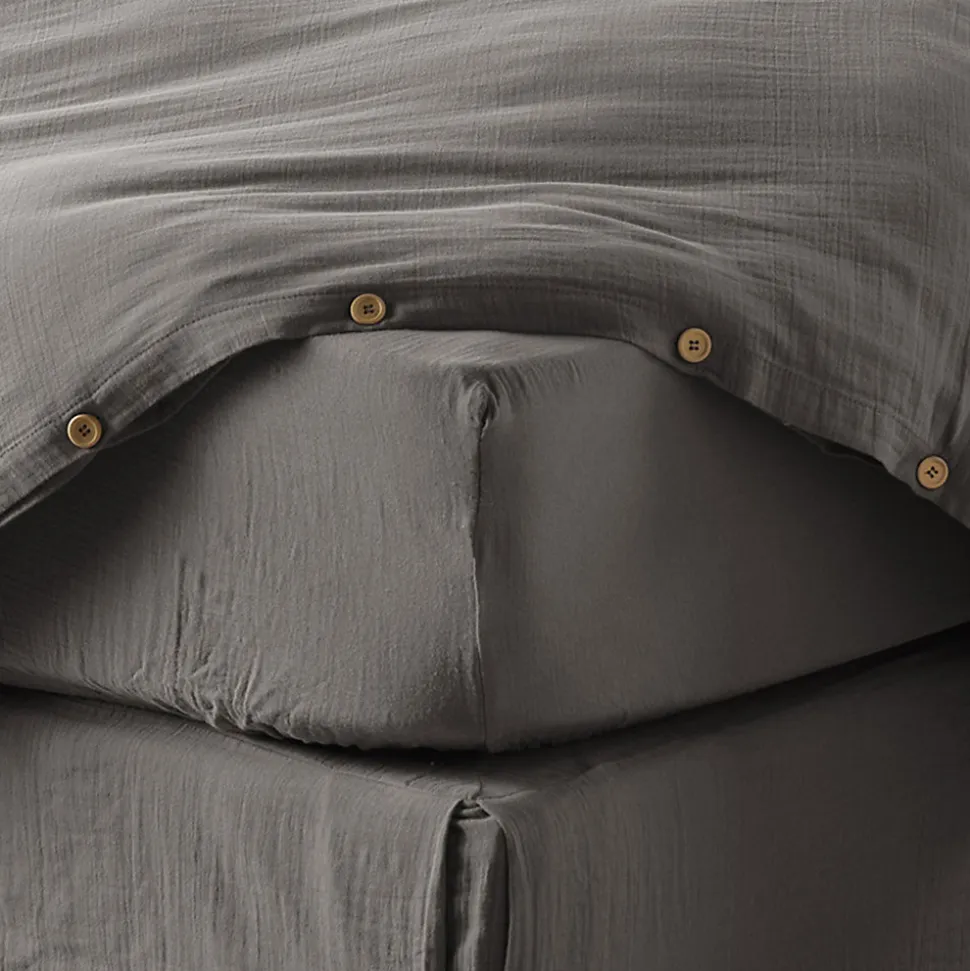 Drap housse 140x190 cm en Gaze de coton Granit