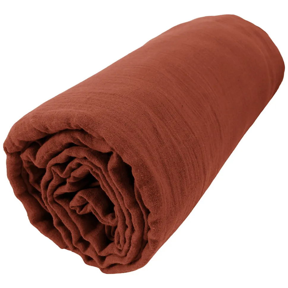 Drap housse 90x190 cm en Gaze de coton Terracotta