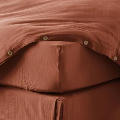 Drap housse 90x190 cm en Gaze de coton Terracotta