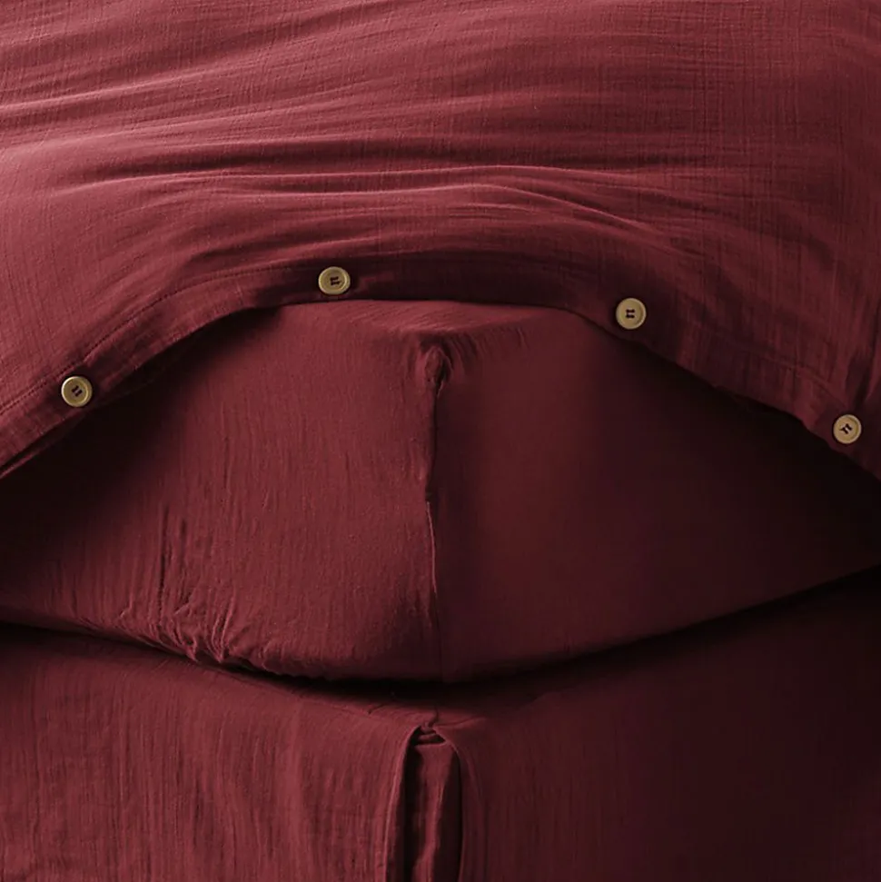 Drap housse 90x190 cm en Gaze de coton Lie De Vin