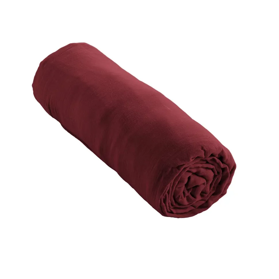 Drap housse 90x190 cm en Gaze de coton Lie De Vin