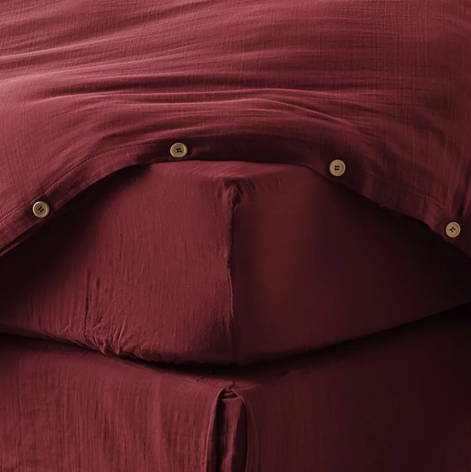 Drap housse 90x190 cm en Gaze de coton Lie De Vin