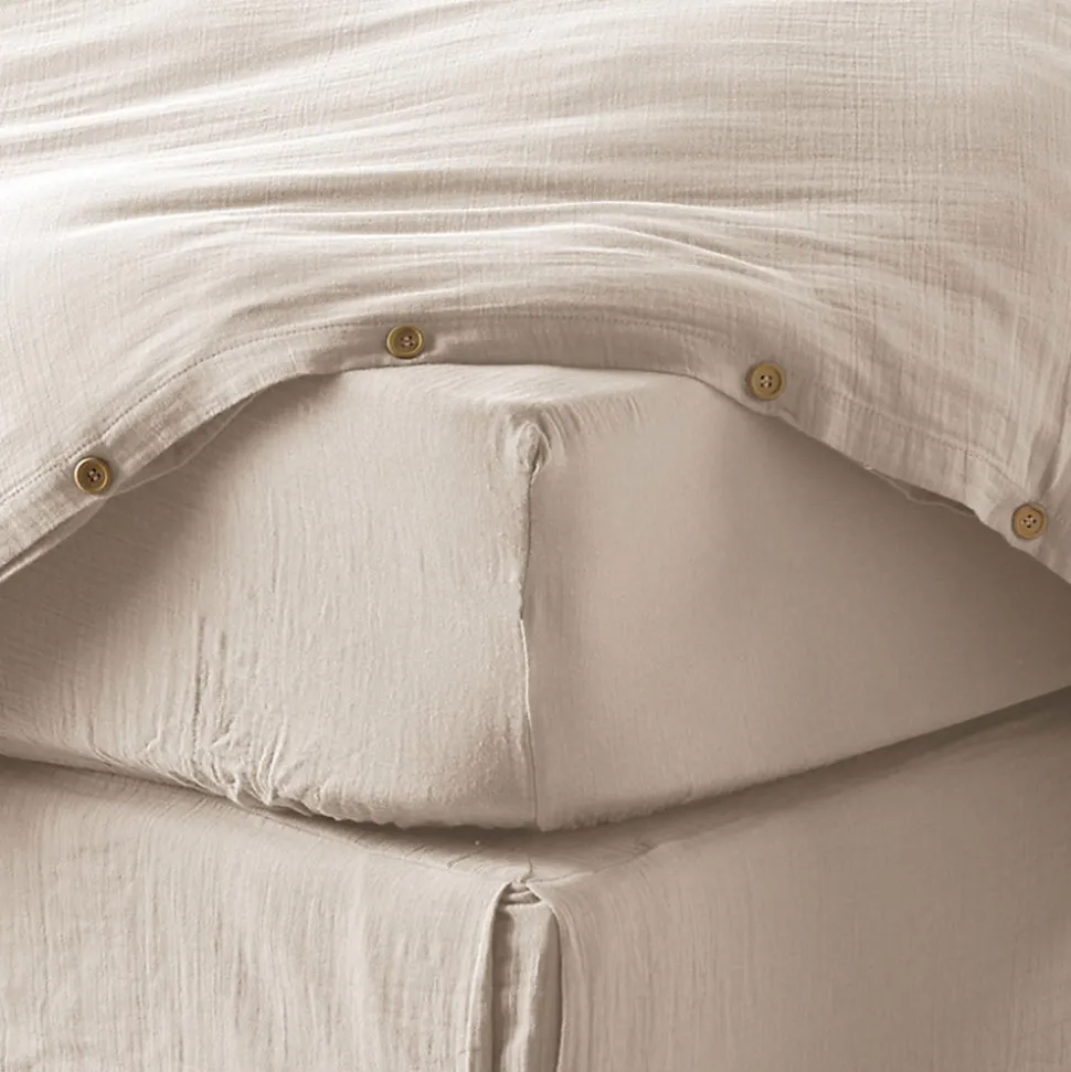 Drap housse 90x190 cm en Gaze de coton Naturel