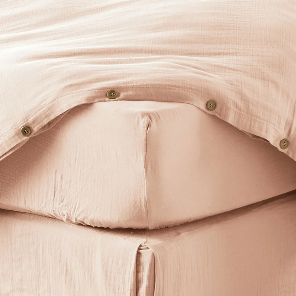 Drap housse 140x190 cm en Gaze de coton Guimauve