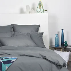 Drap housse 90x190 cm polyester microfibre LAGO gris anthracite bonnet 28 cm