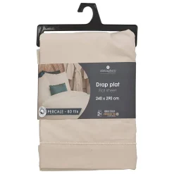 Drap plat - percale - beige lin - 240x290 cm - Atmosphera