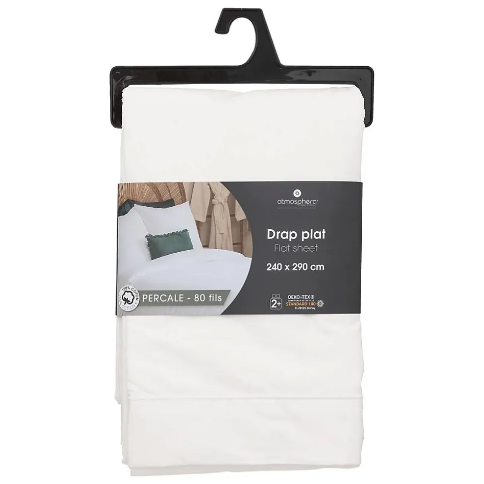 Drap plat - percale - blanc - 240x290 cm - Atmosphera