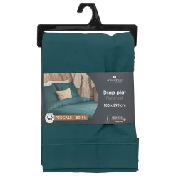 Drap plat - percale - bleu - 180x290 cm - Atmosphera