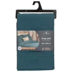 Drap plat - percale - bleu - 240x290 cm - Atmosphera