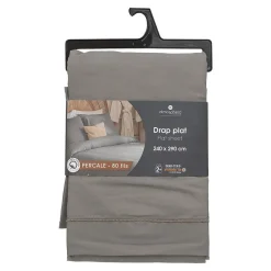 Drap plat - percale - gris - 240x290 cm - Atmosphera